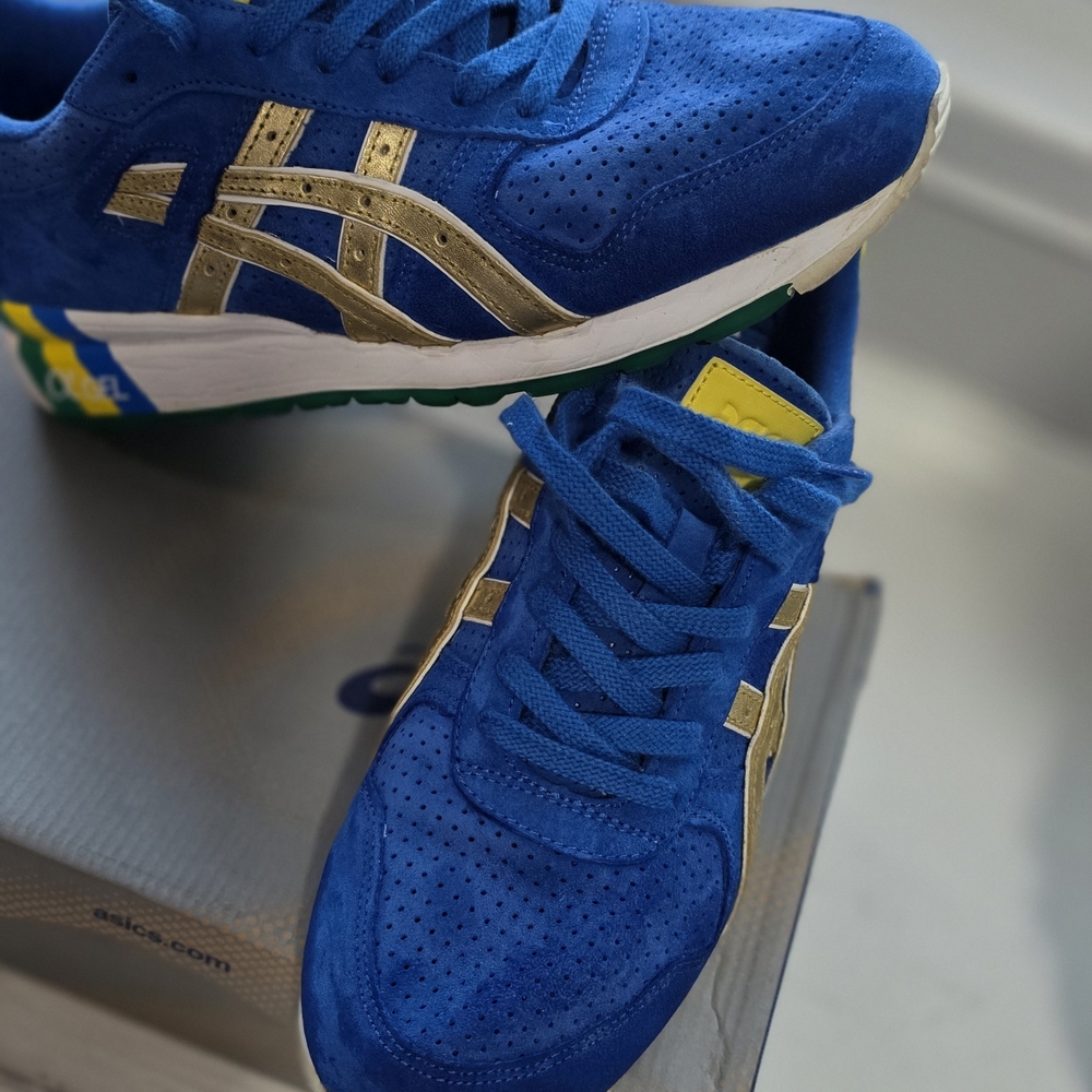 Asics Royal Blue Suede Sneakers with Gold Details